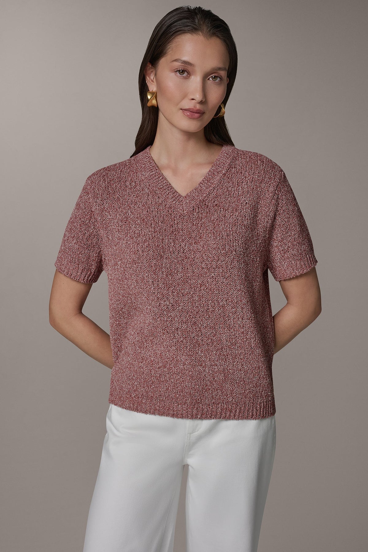 Donna Karan SHORT SLEEVE MÉLANGE EASY SWEATER