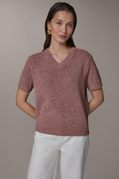 Donna Karan SHORT SLEEVE MÉLANGE EASY SWEATER