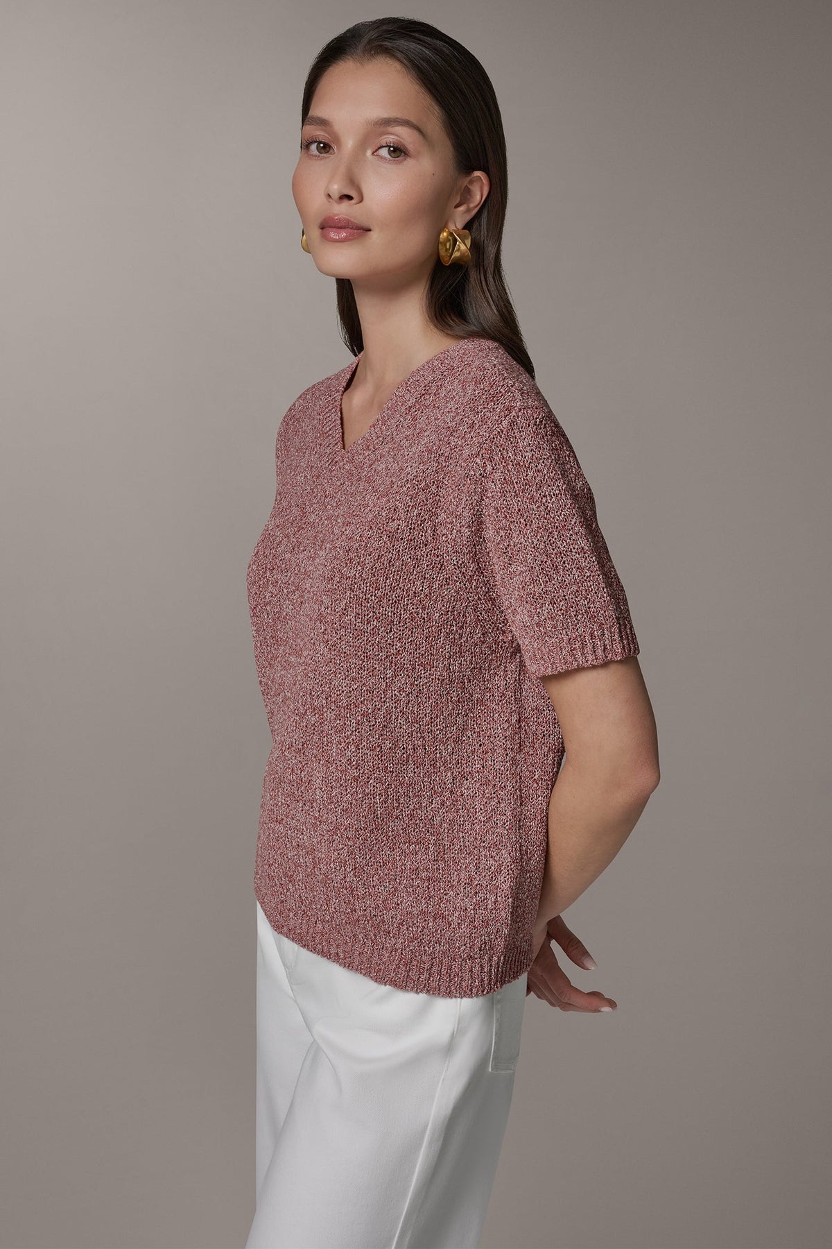 Donna Karan SHORT SLEEVE MÉLANGE EASY SWEATER