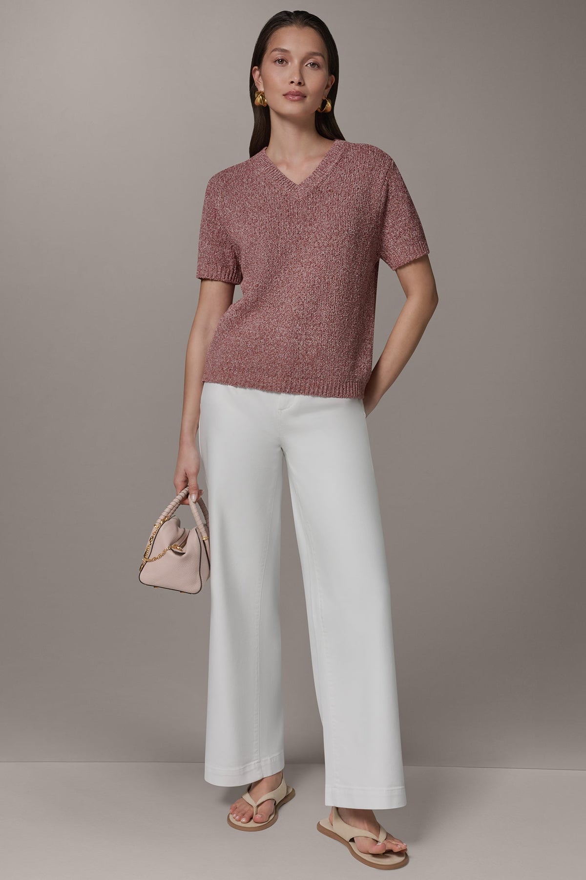Donna Karan SHORT SLEEVE MÉLANGE EASY SWEATER