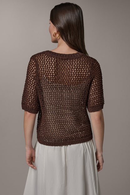Donna Karan SHORT SLEEVE OPEN STITCH SWEATER