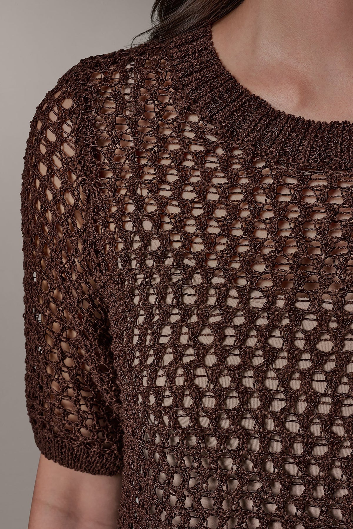 Donna Karan SHORT SLEEVE OPEN STITCH SWEATER
