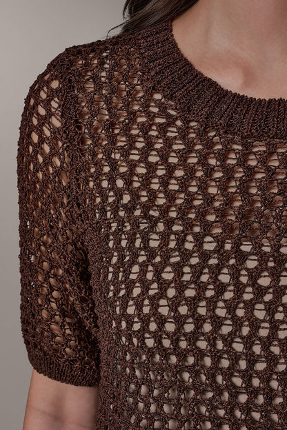 Donna Karan SHORT SLEEVE OPEN STITCH SWEATER
