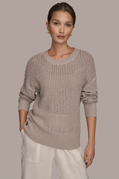 Donna Karan LONG SLEEVE OPEN STITCH SWEATER