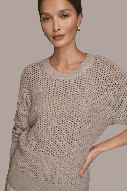 Donna Karan LONG SLEEVE OPEN STITCH SWEATER