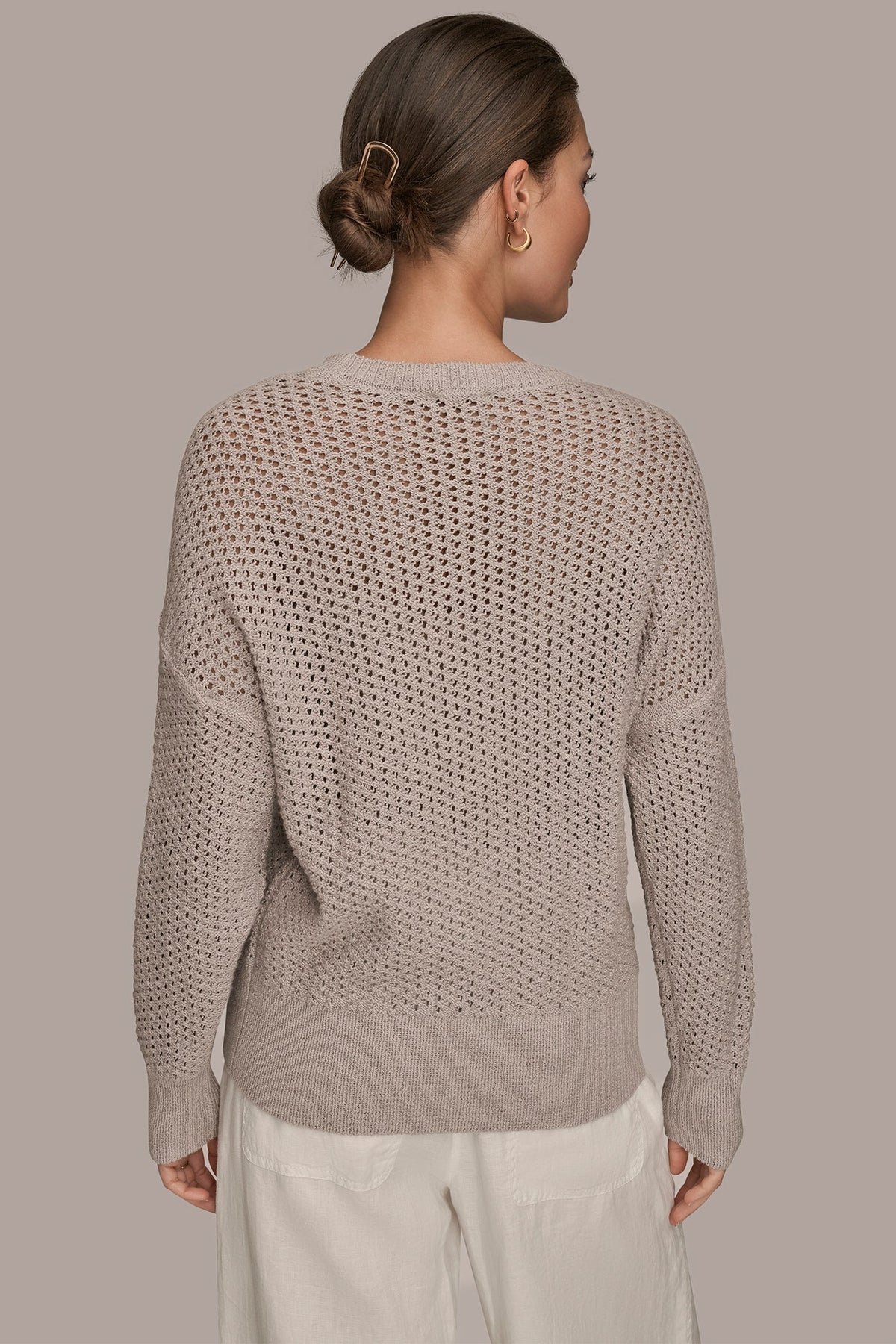 Donna Karan LONG SLEEVE OPEN STITCH SWEATER