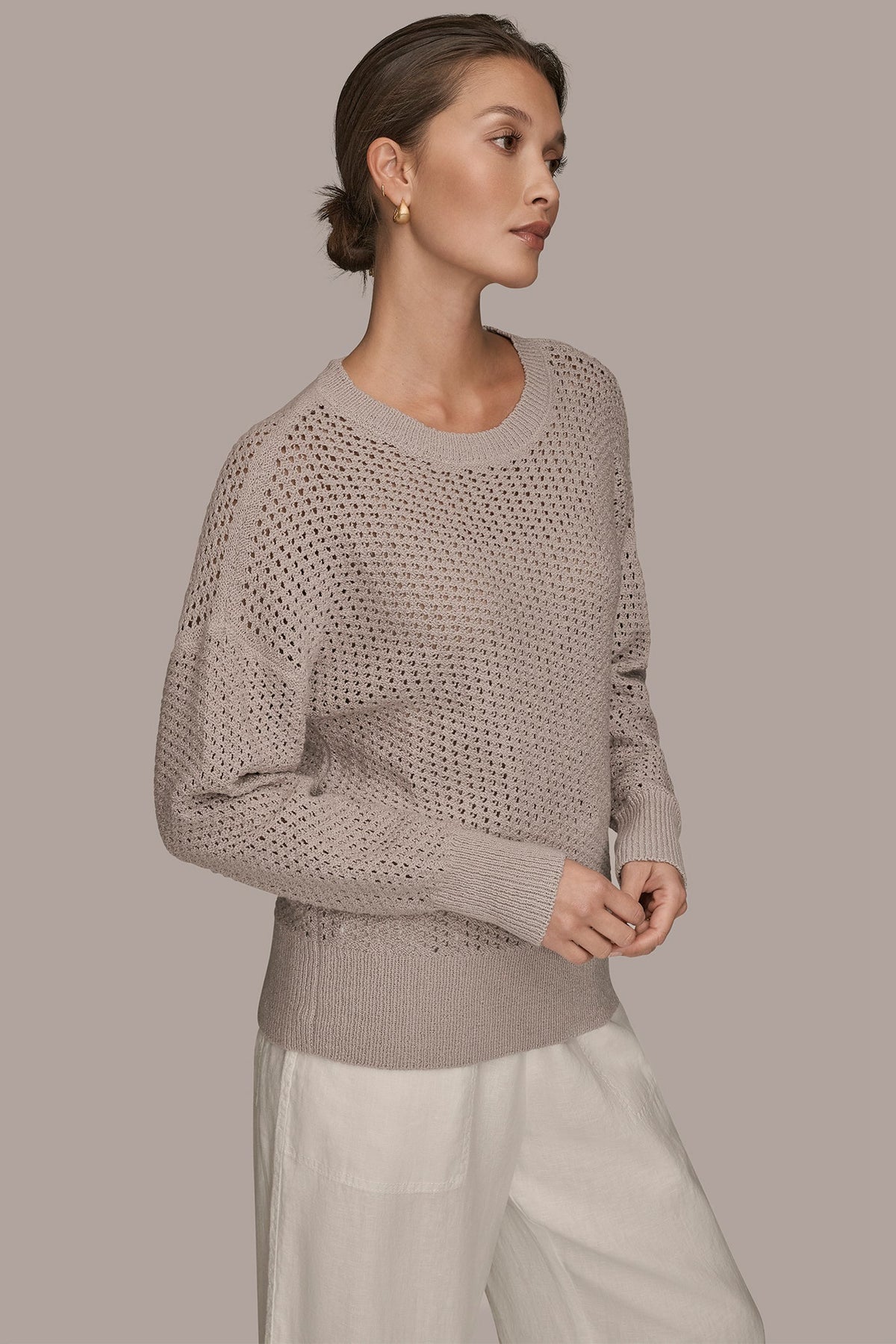 Donna Karan LONG SLEEVE OPEN STITCH SWEATER