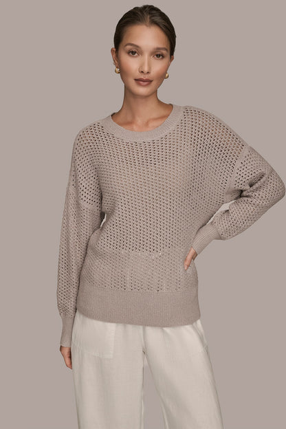 Donna Karan LONG SLEEVE OPEN STITCH SWEATER