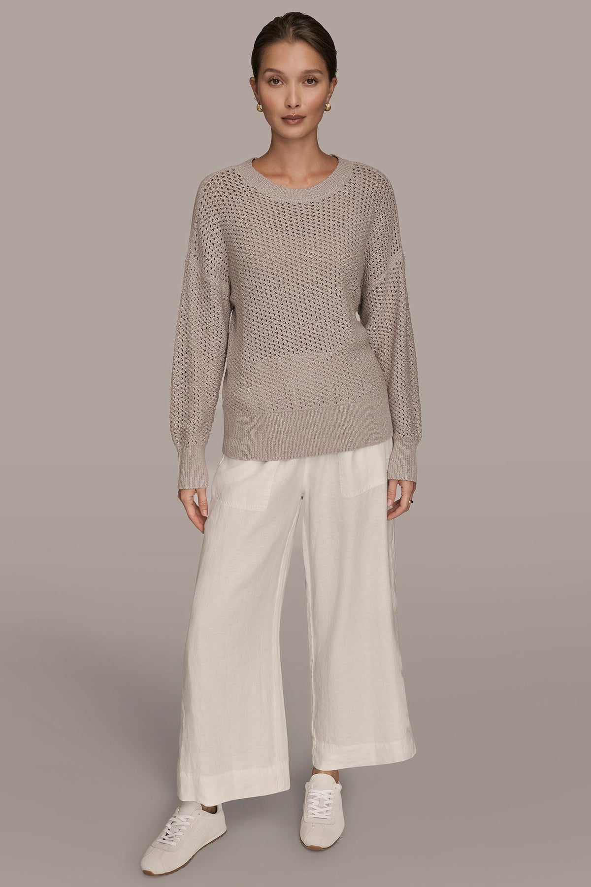 Donna Karan LONG SLEEVE OPEN STITCH SWEATER