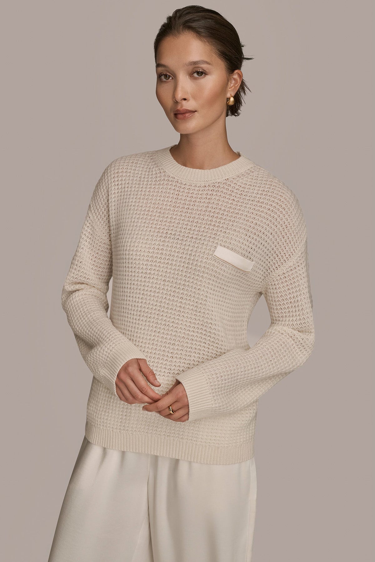 Donna Karan WOOL AND CASHMERE-BLEND POCKET SWEATER