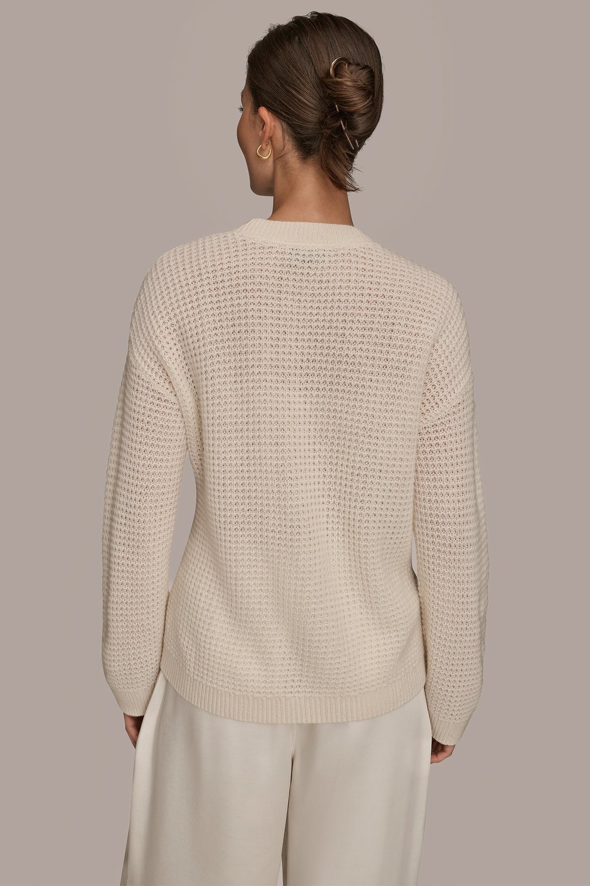 Donna Karan WOOL AND CASHMERE-BLEND POCKET SWEATER