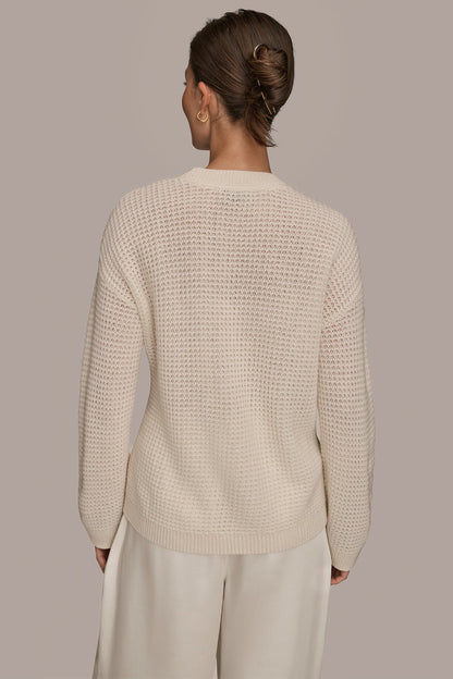 Donna Karan WOOL AND CASHMERE-BLEND POCKET SWEATER
