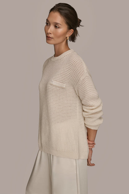 Donna Karan WOOL AND CASHMERE-BLEND POCKET SWEATER