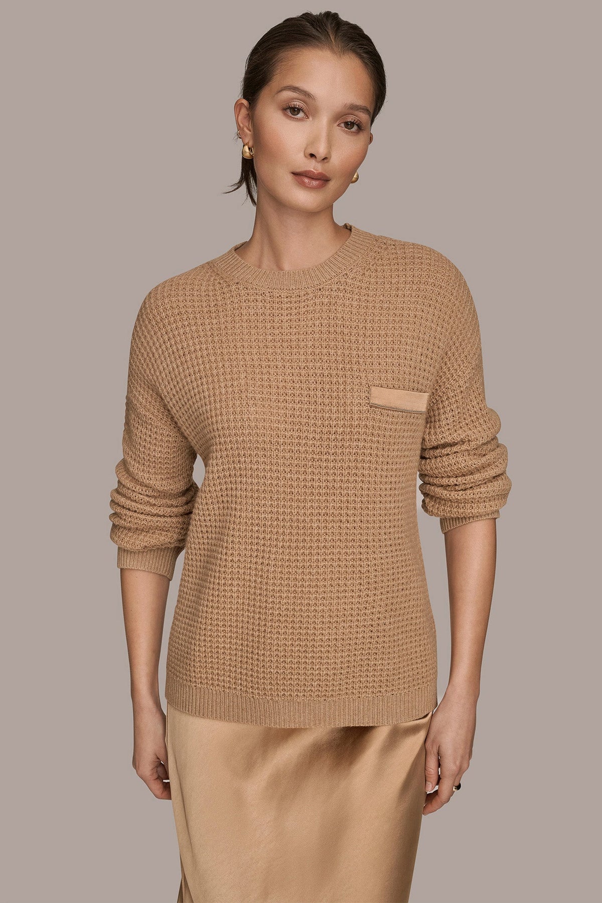 Donna Karan WOOL AND CASHMERE-BLEND POCKET SWEATER