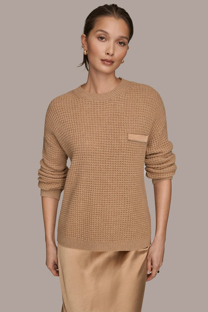 Donna Karan WOOL AND CASHMERE-BLEND POCKET SWEATER