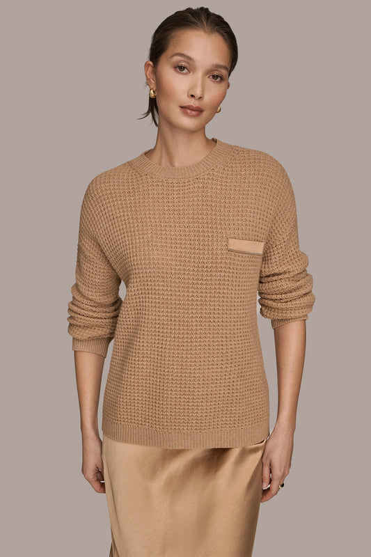 Donna Karan WOOL AND CASHMERE-BLEND POCKET SWEATER