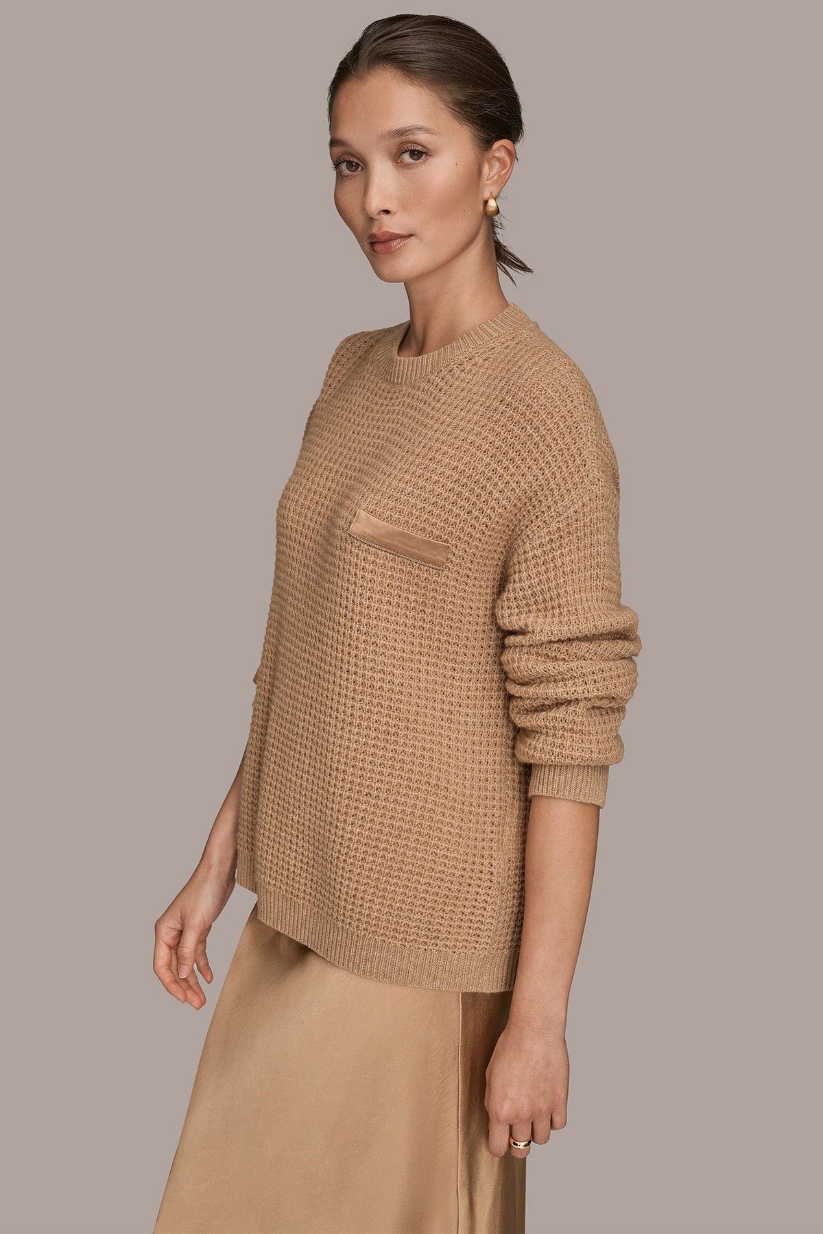 Donna Karan WOOL AND CASHMERE-BLEND POCKET SWEATER