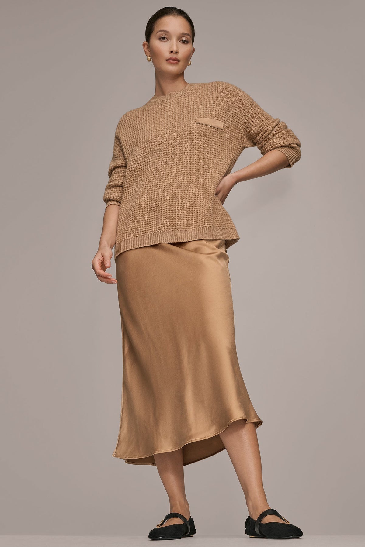 Donna Karan WOOL AND CASHMERE-BLEND POCKET SWEATER