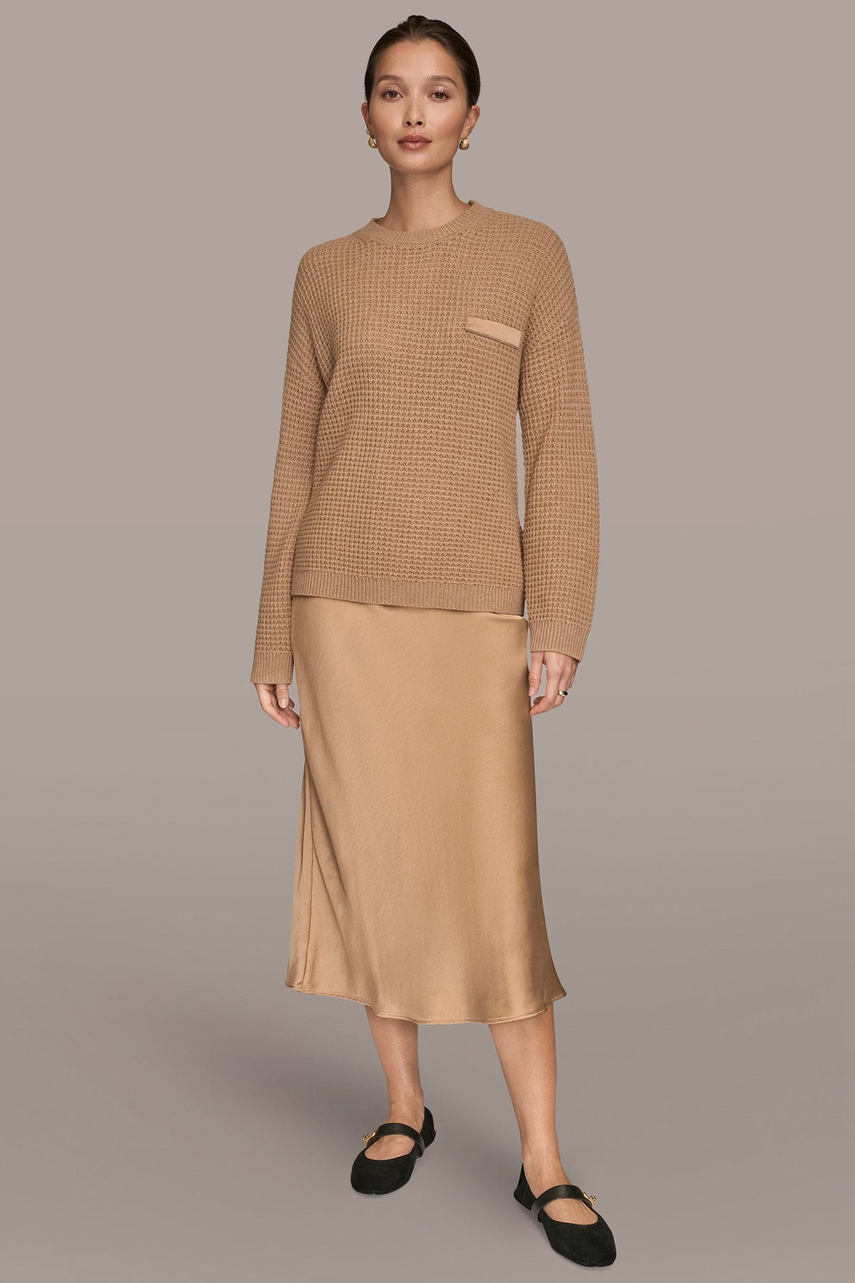 Donna Karan WOOL AND CASHMERE-BLEND POCKET SWEATER
