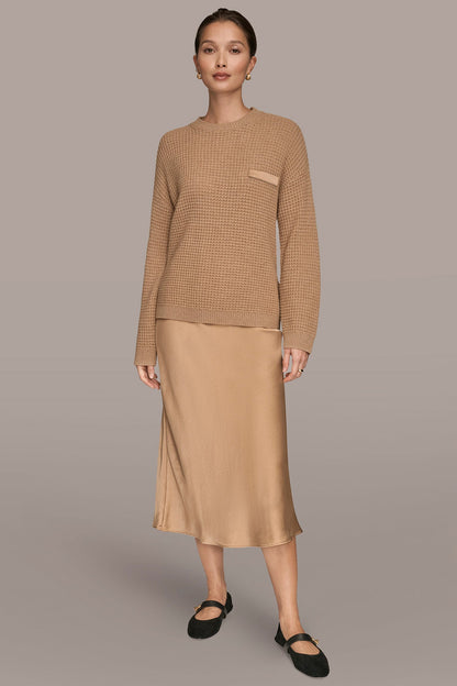 Donna Karan WOOL AND CASHMERE-BLEND POCKET SWEATER