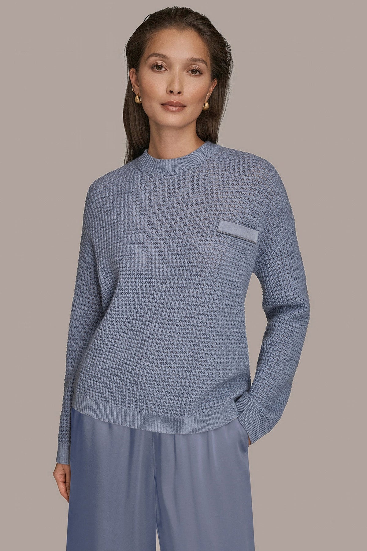 Donna Karan WOOL AND CASHMERE-BLEND POCKET SWEATER