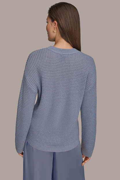 Donna Karan WOOL AND CASHMERE-BLEND POCKET SWEATER