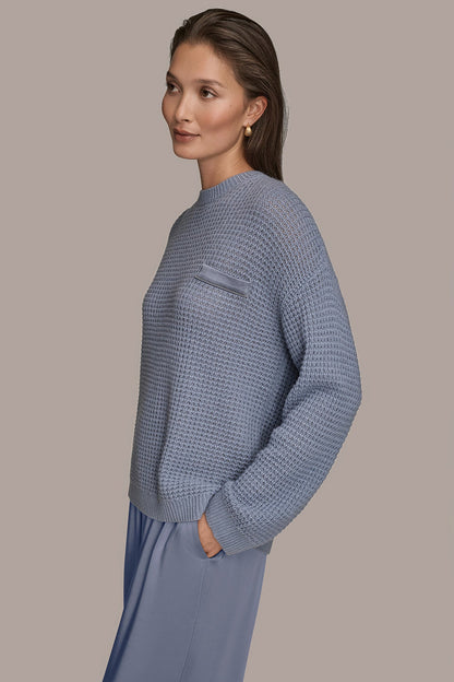 Donna Karan WOOL AND CASHMERE-BLEND POCKET SWEATER