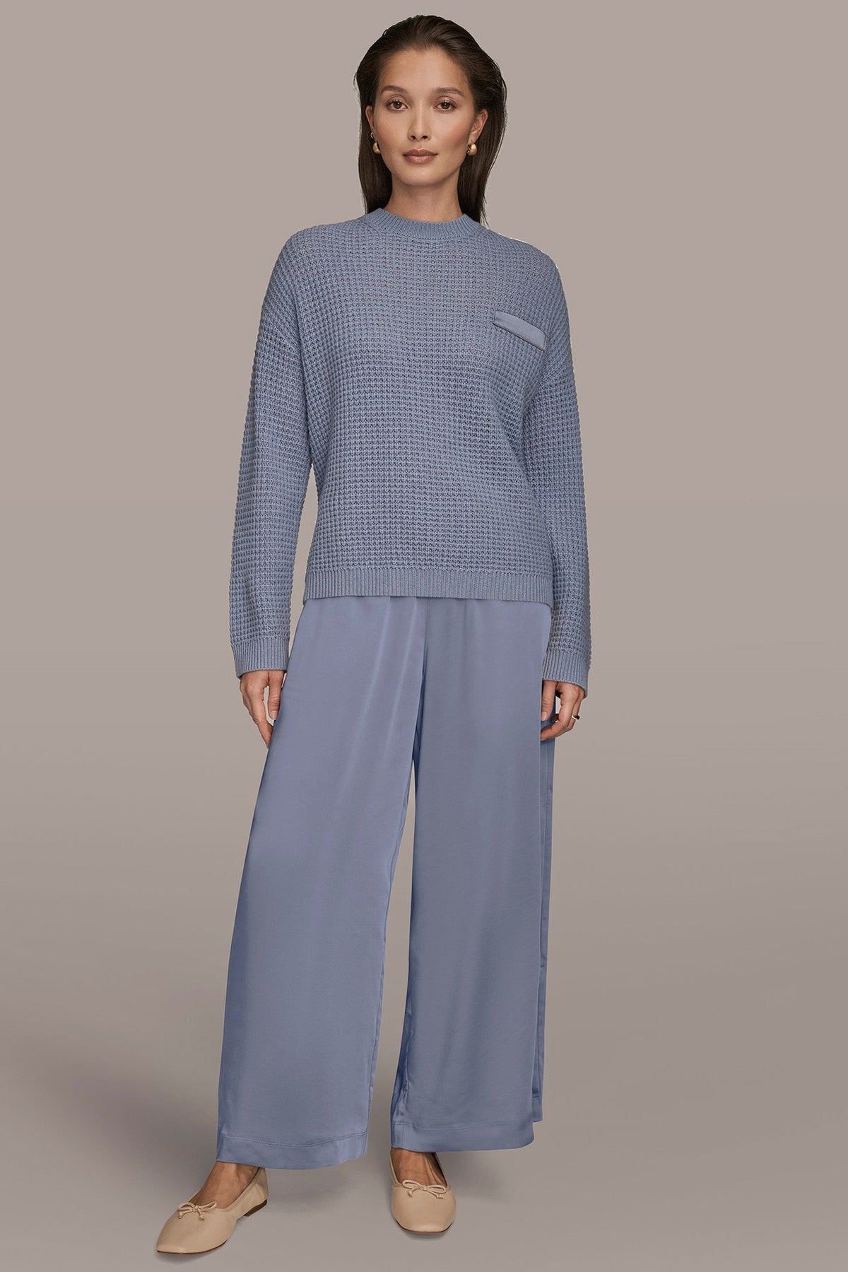 Donna Karan WOOL AND CASHMERE-BLEND POCKET SWEATER