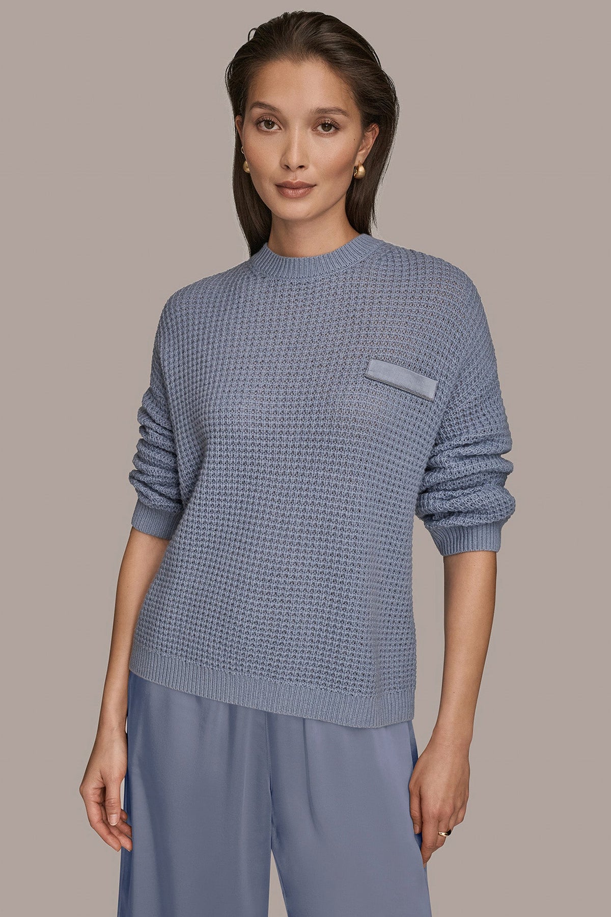 Donna Karan WOOL AND CASHMERE-BLEND POCKET SWEATER