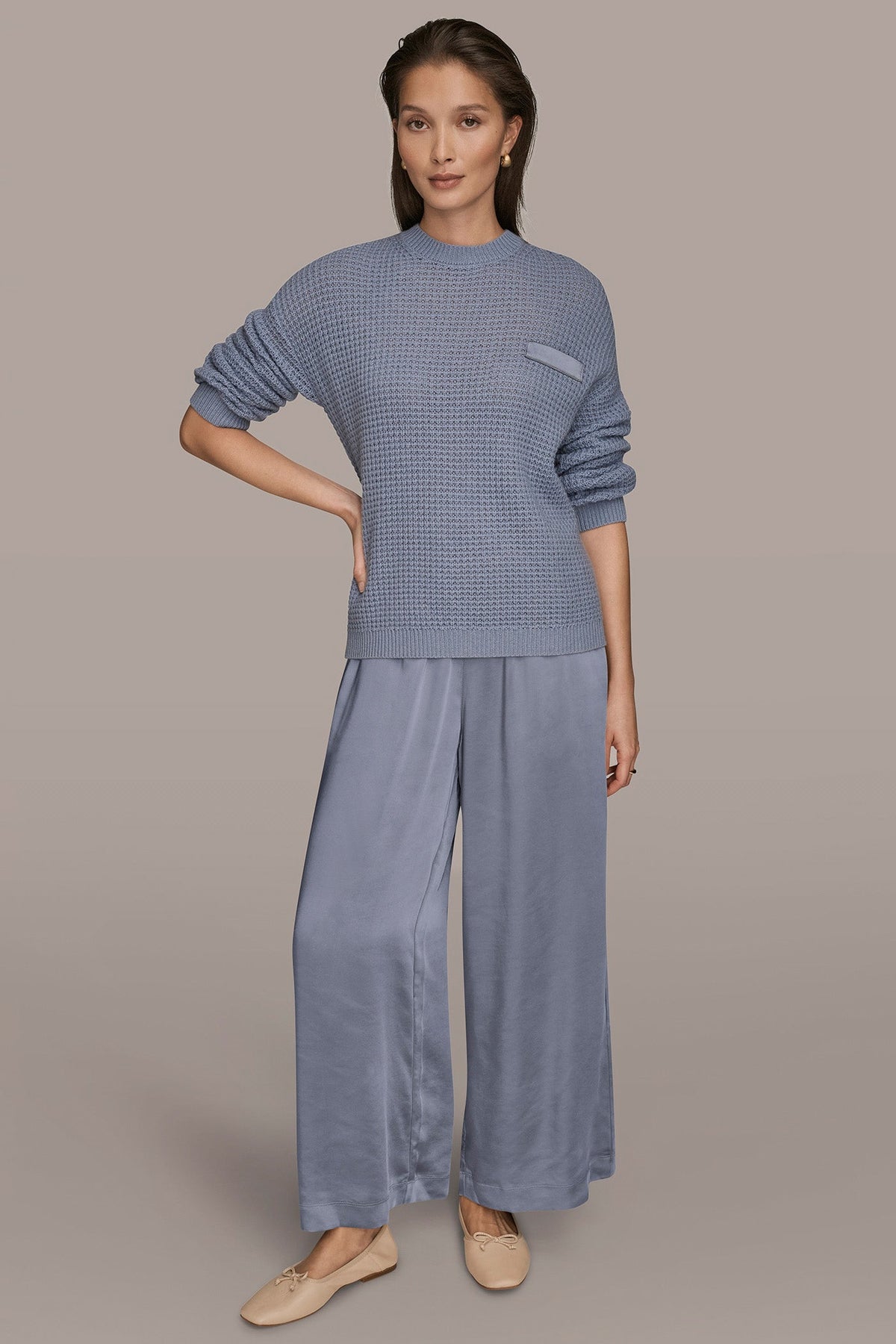 Donna Karan WOOL AND CASHMERE-BLEND POCKET SWEATER