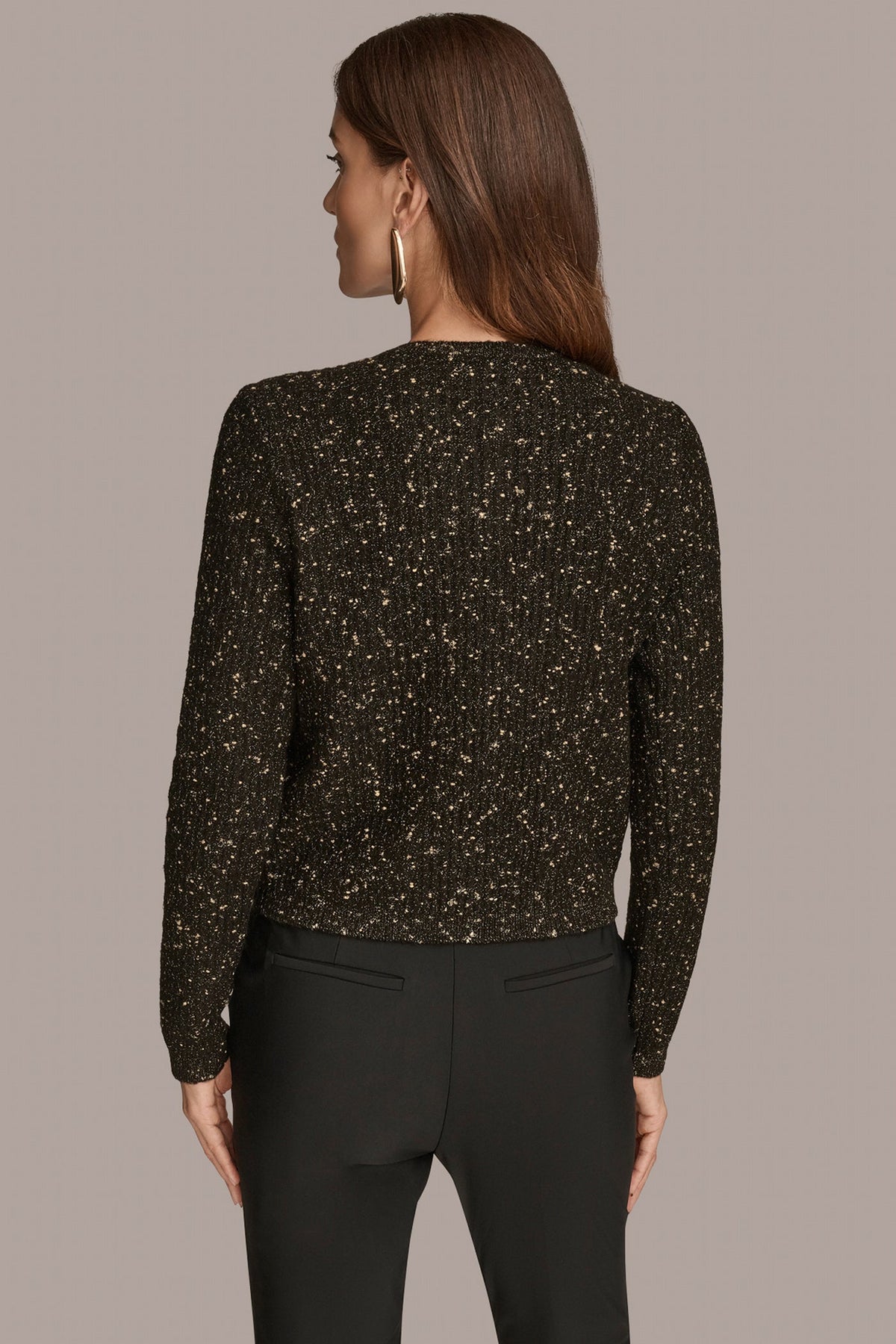 Donna Karan LONG SLEEVE METALLIC SPECKLED CARDIGAN