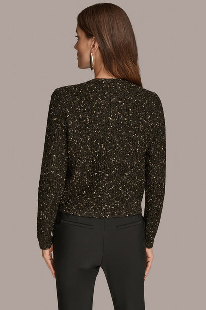 Donna Karan LONG SLEEVE METALLIC SPECKLED CARDIGAN