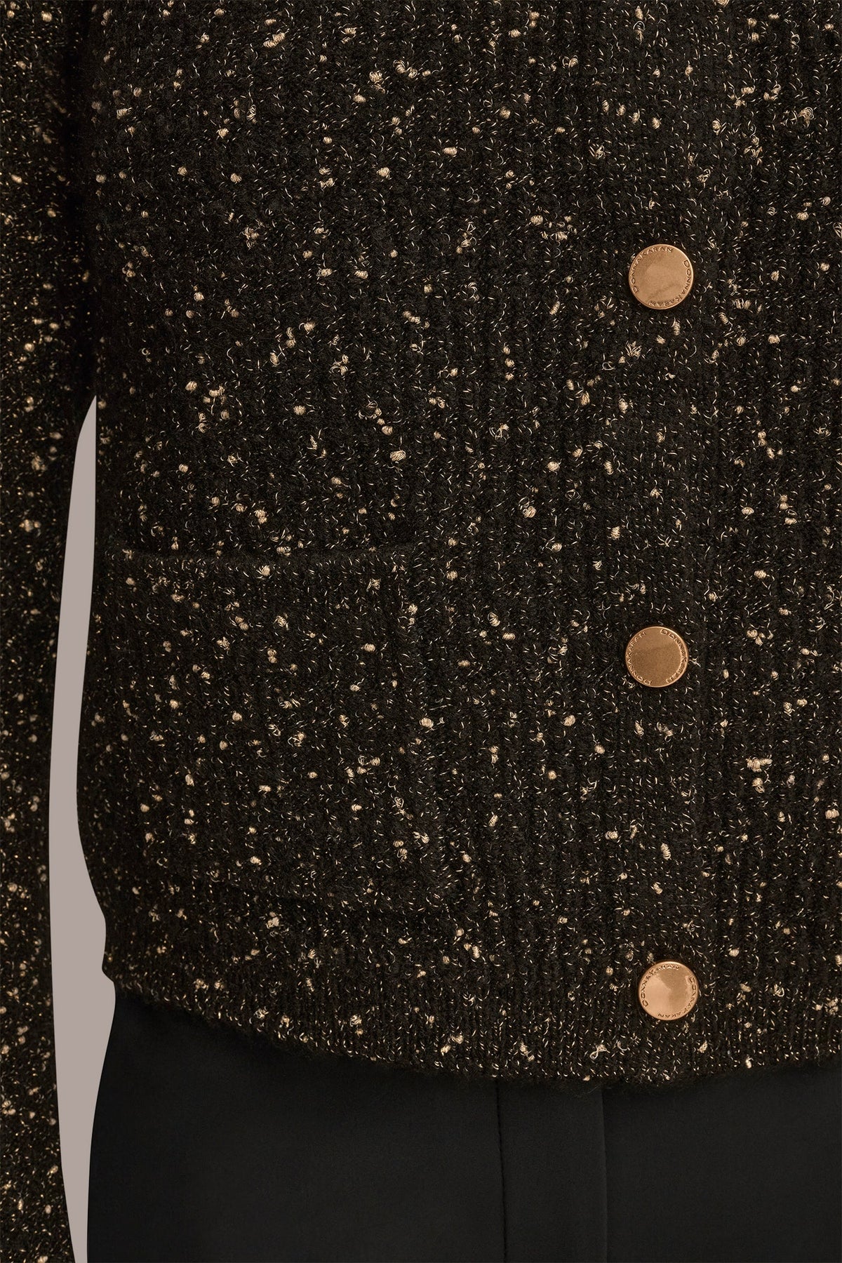 Donna Karan LONG SLEEVE METALLIC SPECKLED CARDIGAN