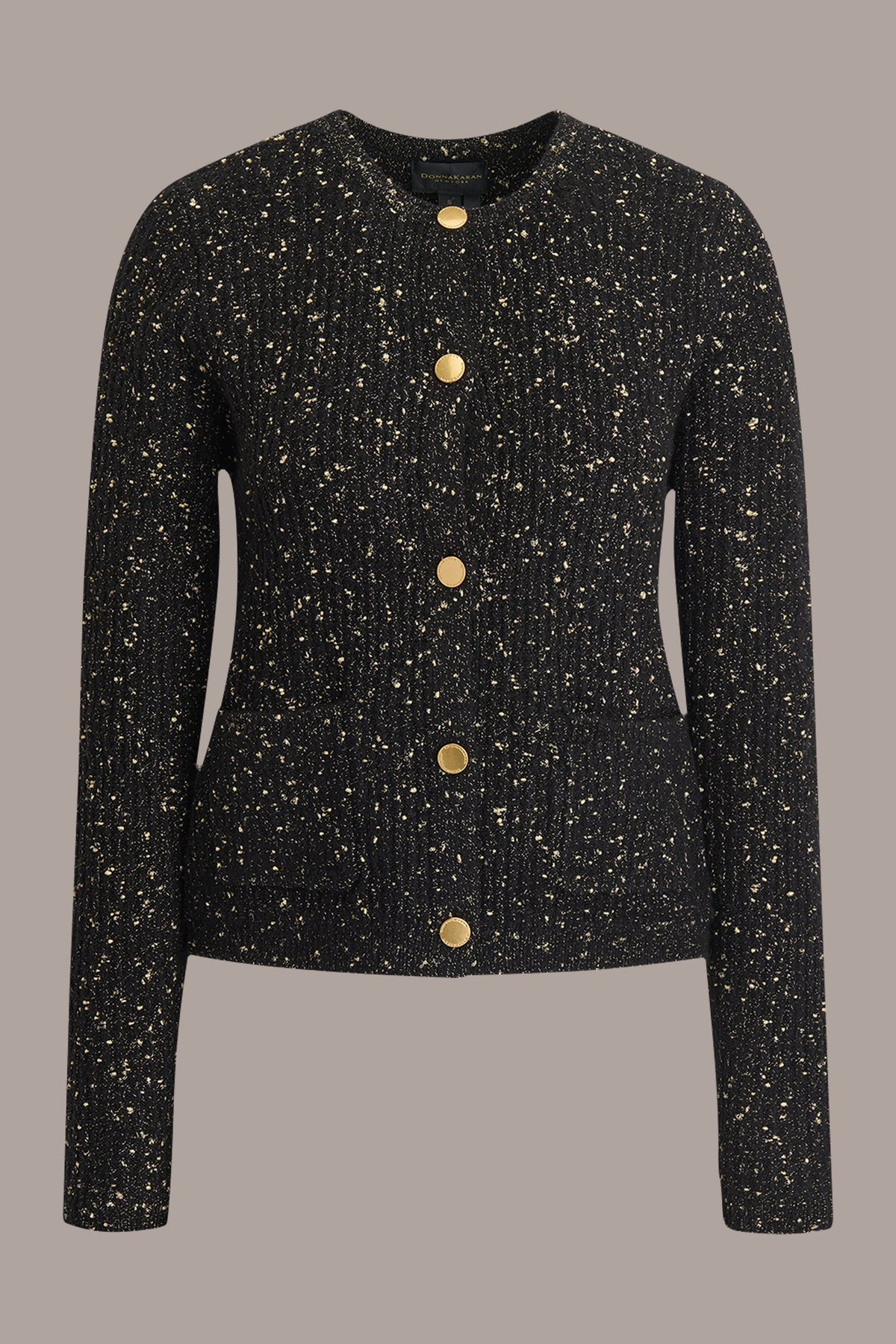 Donna Karan LONG SLEEVE METALLIC SPECKLED CARDIGAN