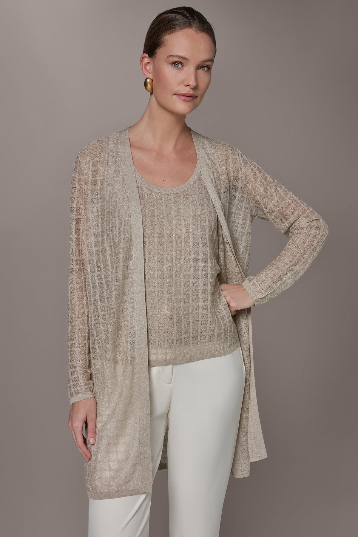 Donna Karan LONG GRID STITCH CARDIGAN
