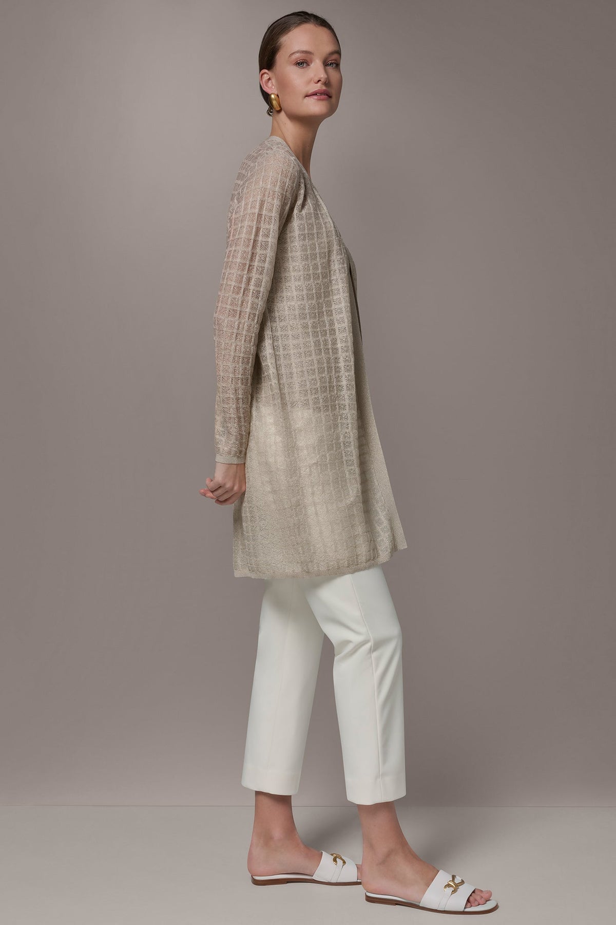 Donna Karan LONG GRID STITCH CARDIGAN