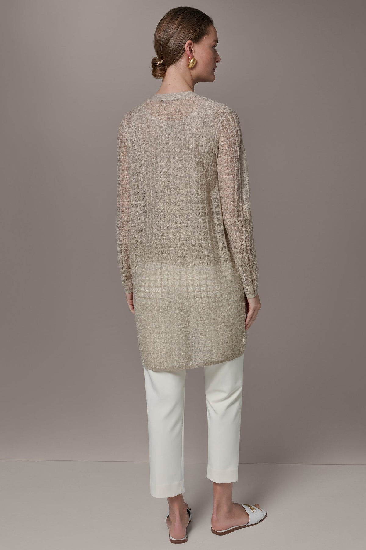 Donna Karan LONG GRID STITCH CARDIGAN