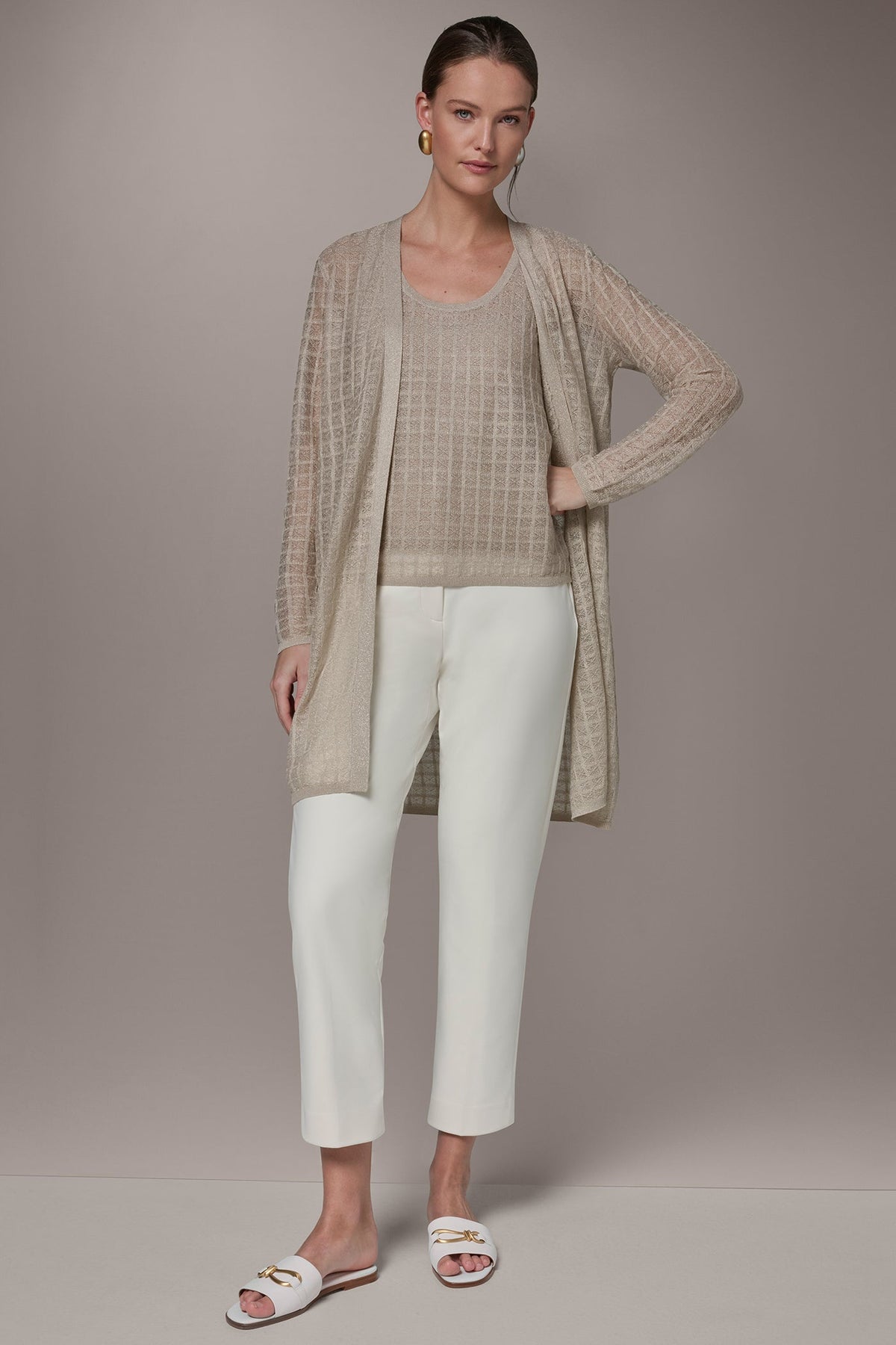 Donna Karan LONG GRID STITCH CARDIGAN