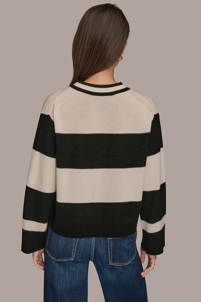 Donna Karan STRIPED CREWNECK BOXY SWEATER