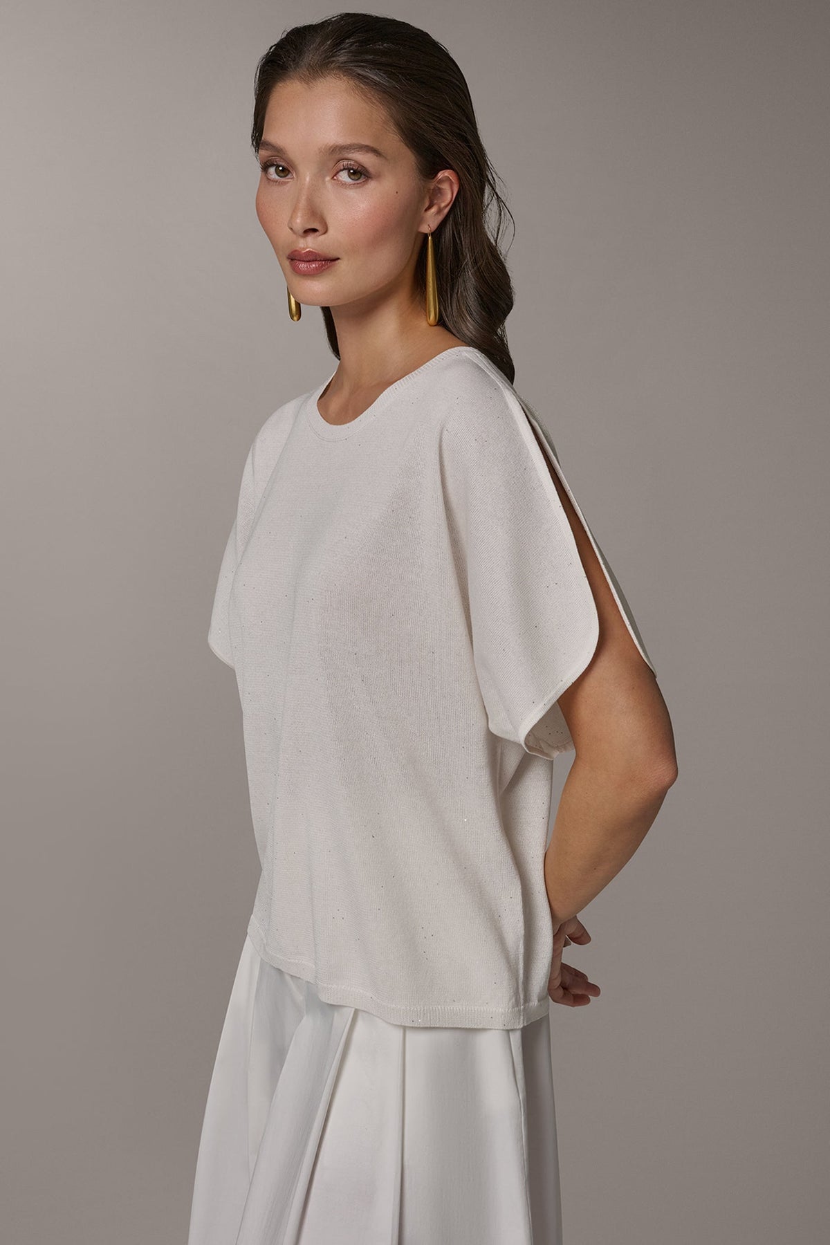 Donna Karan SEQUIN SPLIT SLEEVE SWEATER
