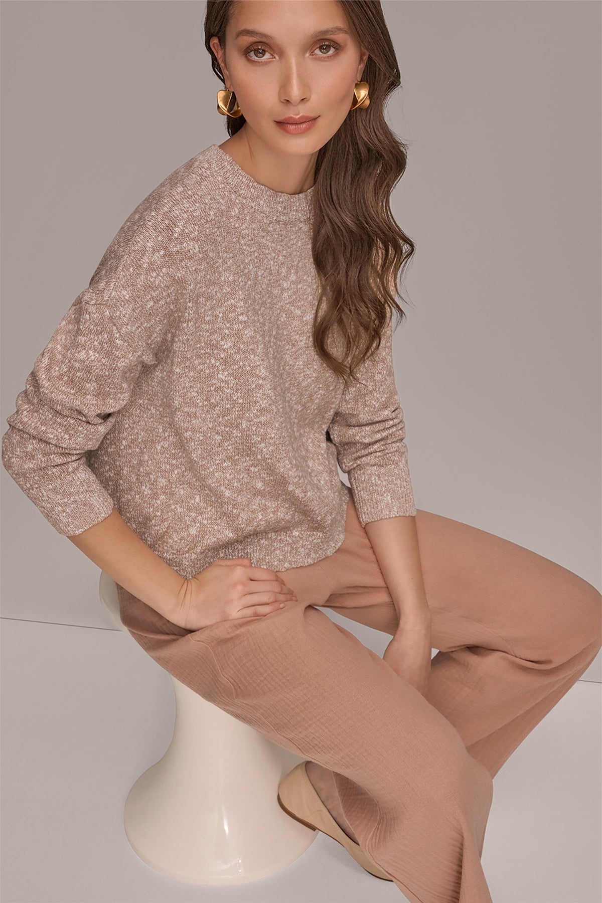 Donna Karan METALLIC LONG SLEEVE SWEATER