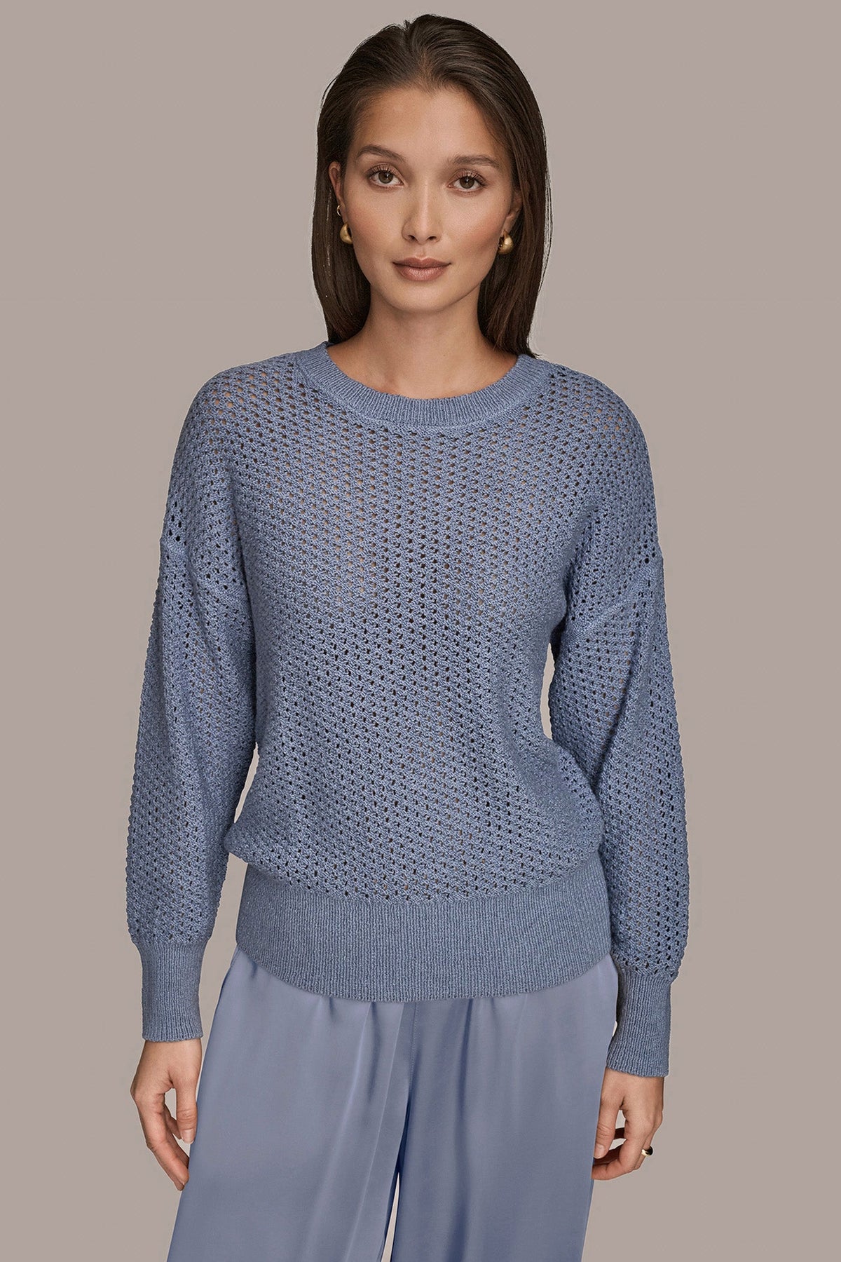 Donna Karan LONG SLEEVE OPEN STITCH SWEATER