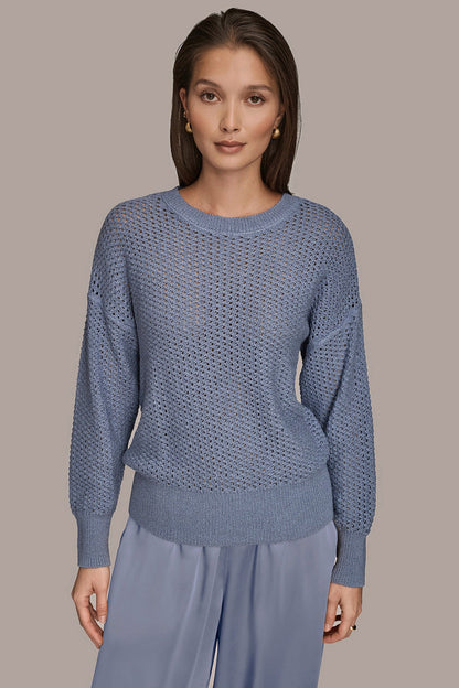 Donna Karan LONG SLEEVE OPEN STITCH SWEATER