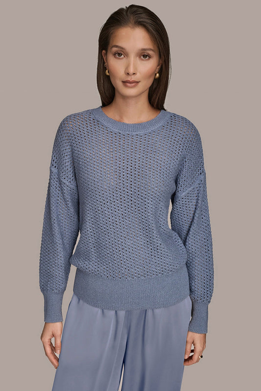 Donna Karan LONG SLEEVE OPEN STITCH SWEATER