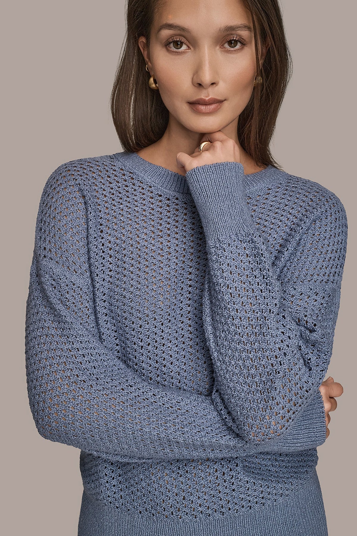 Donna Karan LONG SLEEVE OPEN STITCH SWEATER