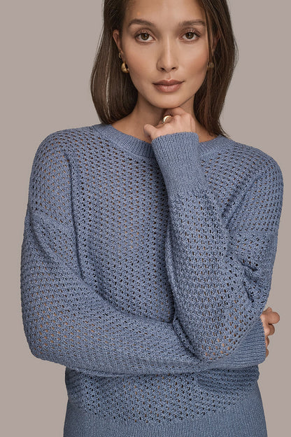 Donna Karan LONG SLEEVE OPEN STITCH SWEATER