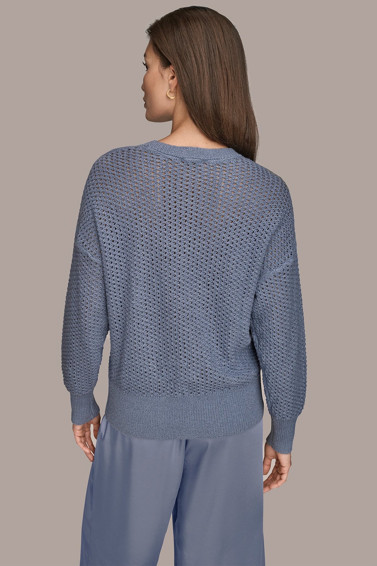 Donna Karan LONG SLEEVE OPEN STITCH SWEATER