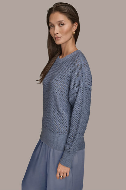 Donna Karan LONG SLEEVE OPEN STITCH SWEATER