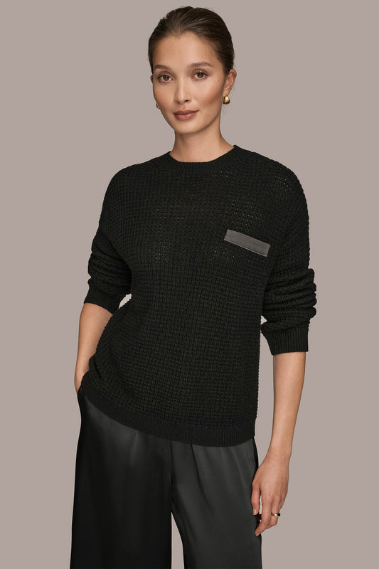 Donna Karan WOOL AND CASHMERE-BLEND POCKET SWEATER