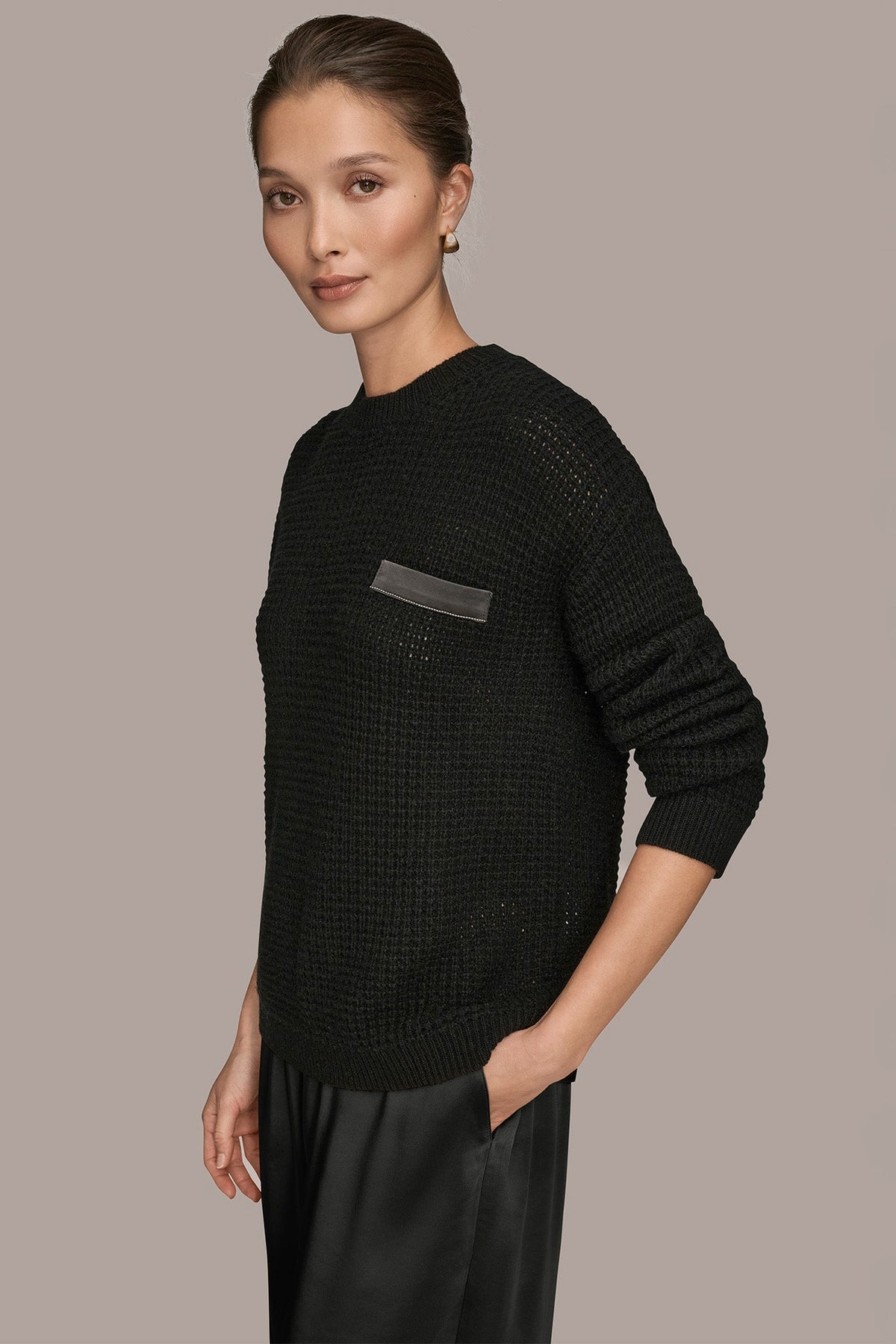 Donna Karan WOOL AND CASHMERE-BLEND POCKET SWEATER
